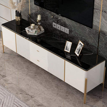 78" Black TV Stand Light Luxury Faux Marble Top with Storage Gold Finish in Large-Richsoul-Furniture,Living Room Furniture,TV Stands